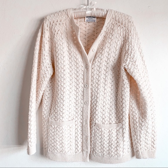 Vintage Sweaters - Vintage British Vogue Pointelle Knit Cream Sweater